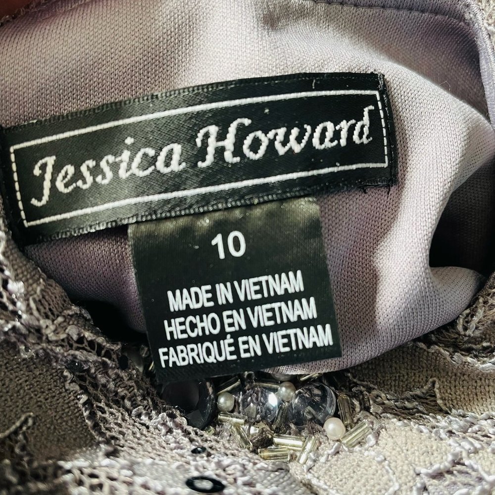 Jessica Howard Womens Grey Long Wedding Mother Formal Sequin Lace Dress  Size: 1 - Picture 8 of 9